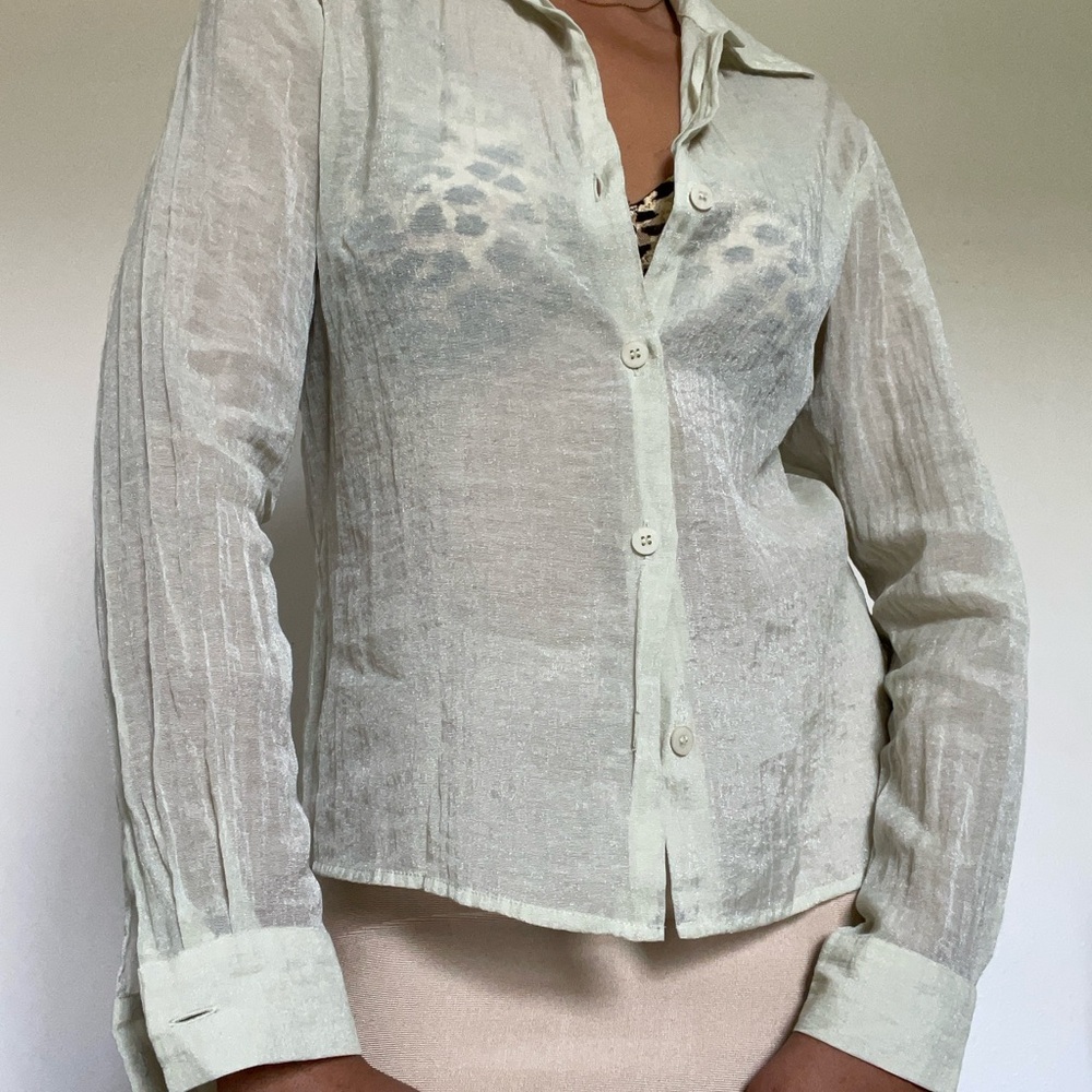 Elegant Pastel Green Button-Up Blouse